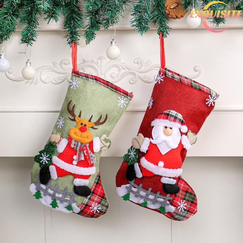 [EL-t] Sacos De Natal De Linho Fofos 3D Papai Noel Boneco De Neve Designs Thiened Grande Capacidade Xmas Sos Para Armaze