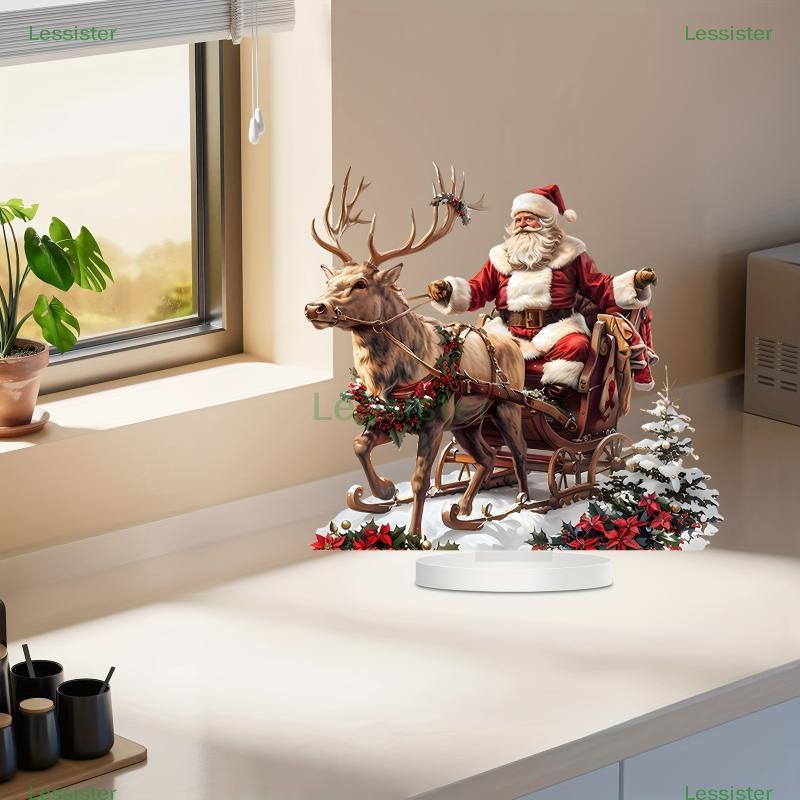 leesisters Papai Noel Rena Trenó Decoração De Mesa Com Base 2D Acrílico Enfeites De Natal 2025 Xmas Navidad Fontes De Fe