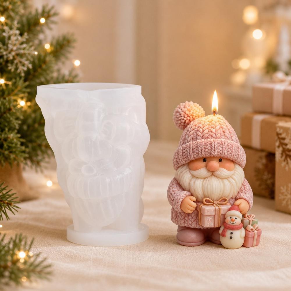 3D Gnomo De Natal Papai Noel Segurando Presente Boneco De Neve Molde De Vela De Silicone DIY Xmas Gnome Estatueta Para C