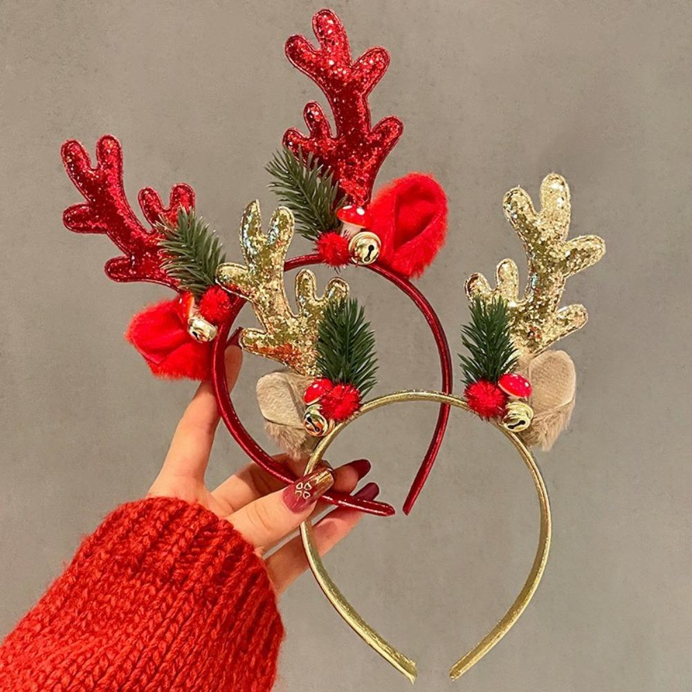 Faixa De Cabeça De Natal , Desenho Animado Papai Noel Xmas Antler Hair Loop , Grampo De Cabelo Laço Verde Para Cri