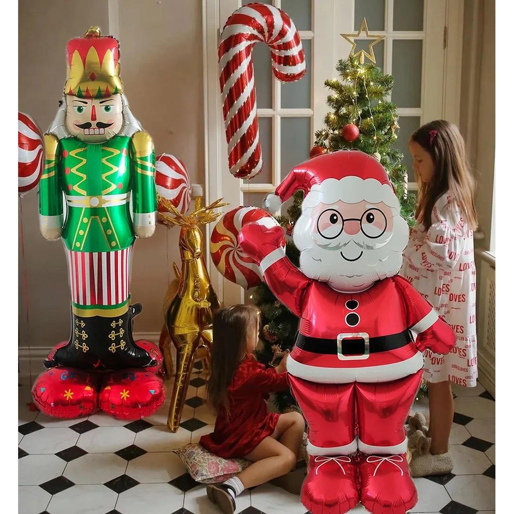 4D Grande Árvore De Natal Em Pé Papai Noel Snowman Elk Foil Balloon 2024 Navidad Xmas Party Decor Home Festa De Ano Novo Suprimentos