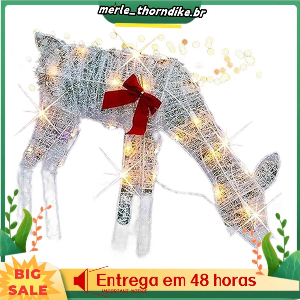 Decorações Ao Ar Livre De Renas 2D De Natal Iluminadas , Pré-Lit Light Up Xmas Rudolph E Trenó De Papai Noel Com Luzes F