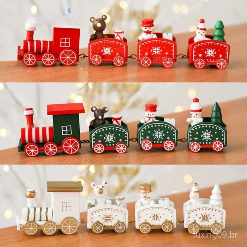 [Quente] Decoração De Natal 4 Nós Trem De Ornamento Para Crianças Navidad Noel Xmas Decor Ornamentos Do