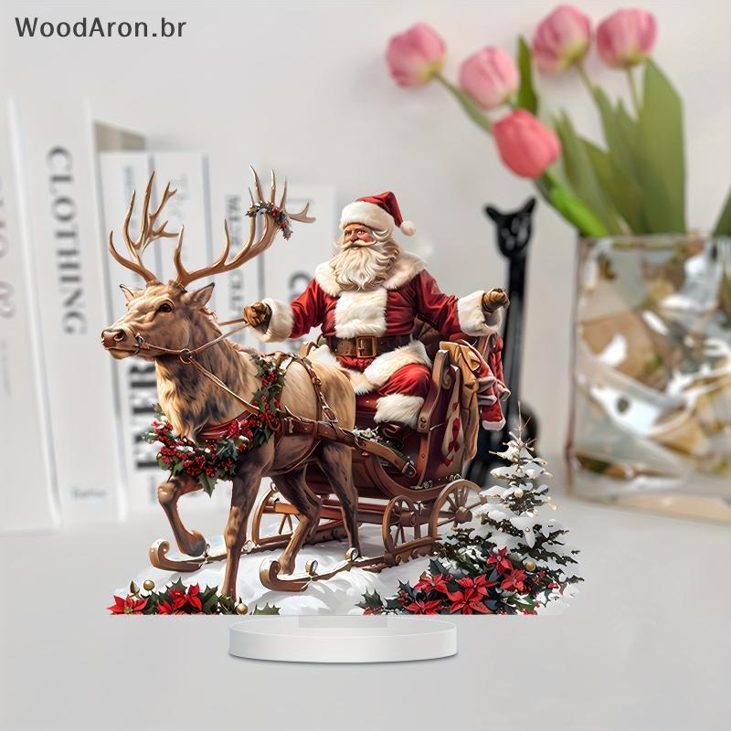 WoodAron Papai Noel Rena Trenó Decoração De Mesa Com Base 2D Acrílico Enfeites De Natal 2025 Xmas Navidad Fontes De Fest