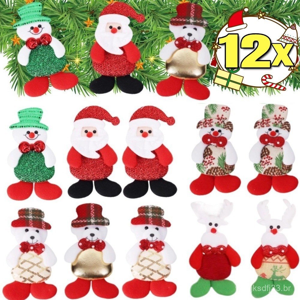 12Pcs Natal Aleatório Urso De Papai Noel Lovely Angel Girls Toy Xmas Tree Hanging Ornaments Home Party Decoration