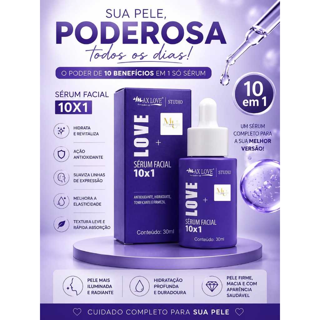 Sérum Facial 10 em 1 Azul Max Love - Mais Firmeza, Mais Hidratação, Mais Beleza