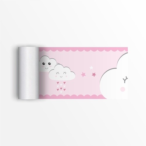 Faixa Decorativa Infantil Papel De Parede Quarto Menina Nuvens Rosa Branco