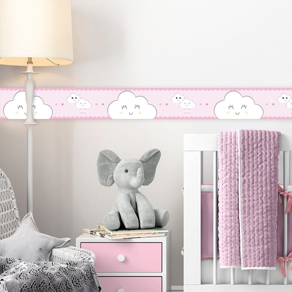 10 Faixa Decorativa Infantil Bebê Papel Parede Nuvem Rosa