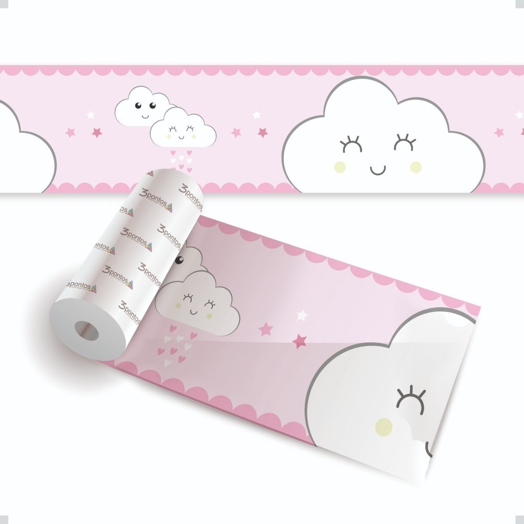 Papel De Parede Infantil Faixa Decorativa Bebê Nuvem Rosa