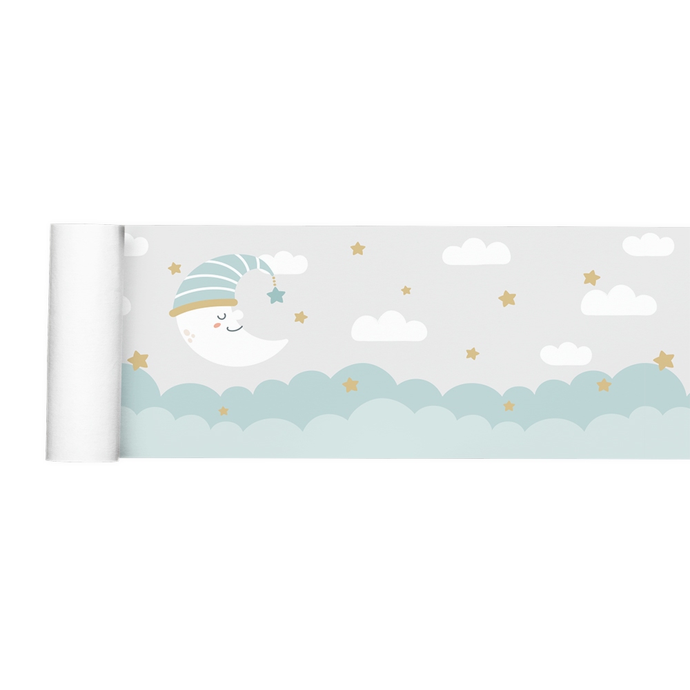 Faixa Decorativa Border Lua Céu Azul Nuvem Infantil 022bd