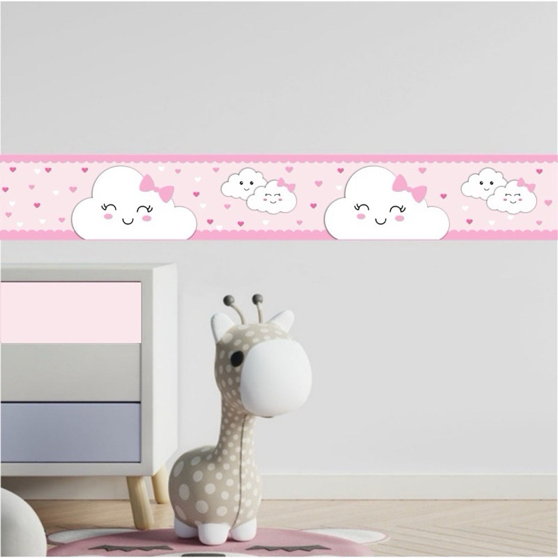 Faixa Decorativa Faixinha Adesiva Nuvem Fofa Cute Kawaii Quarto Menina Infantil bebê Rosa Decoração