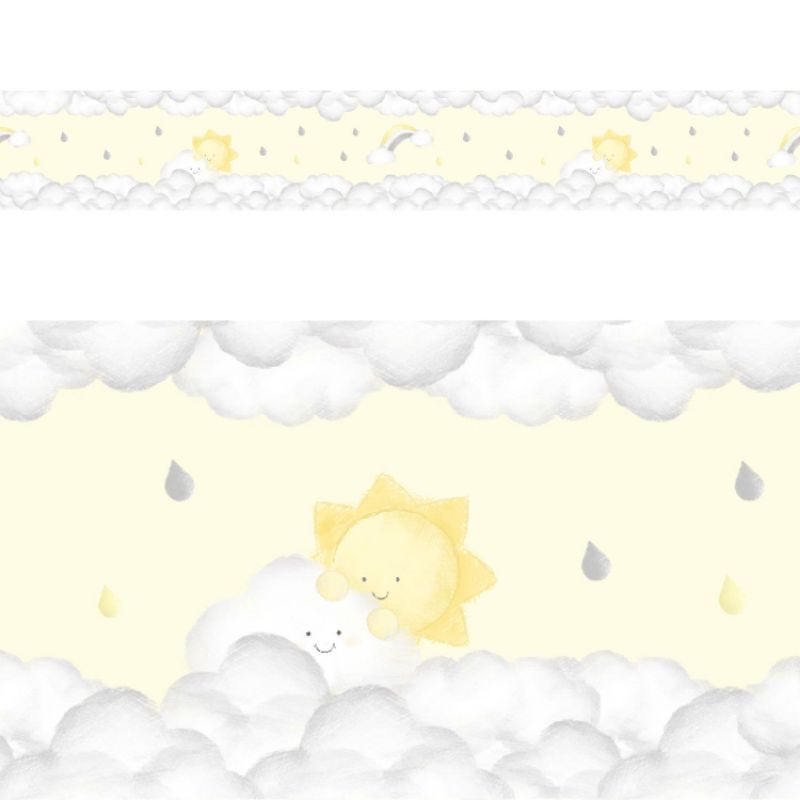 Kit 4 Faixas Decorativa Adesiva Infantil Nuvem de Algodão Amarela Quarto