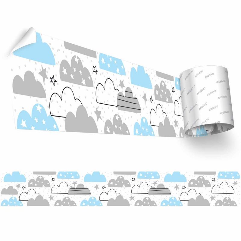 Kit 4 Faixas Decorativa Adesiva Infantil Menino Nuvem Quarto