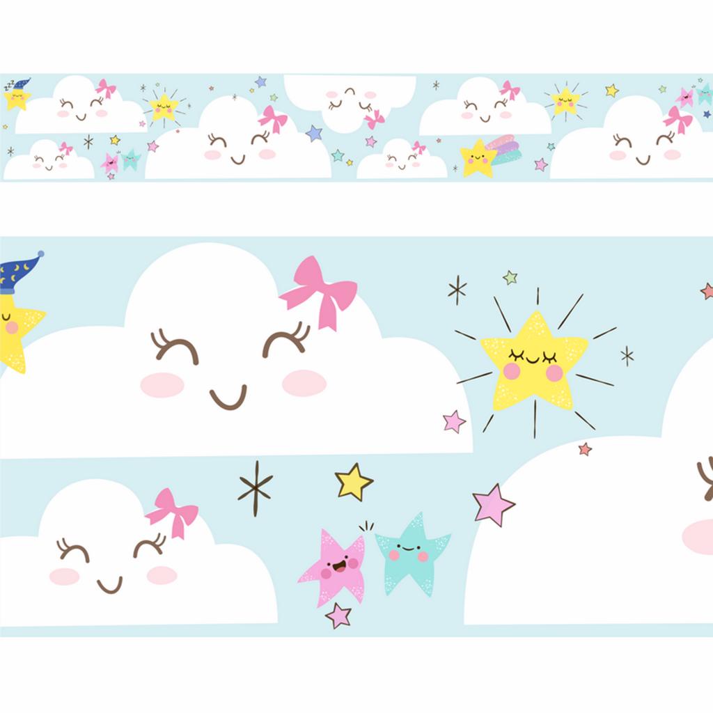 Faixa Decorativa Nuvens Rosa Infantil Para Quartos