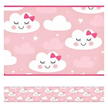 Kit faixa decorativa infantil papel de parede para quarto de bebe nuvem rosa alta qualidade