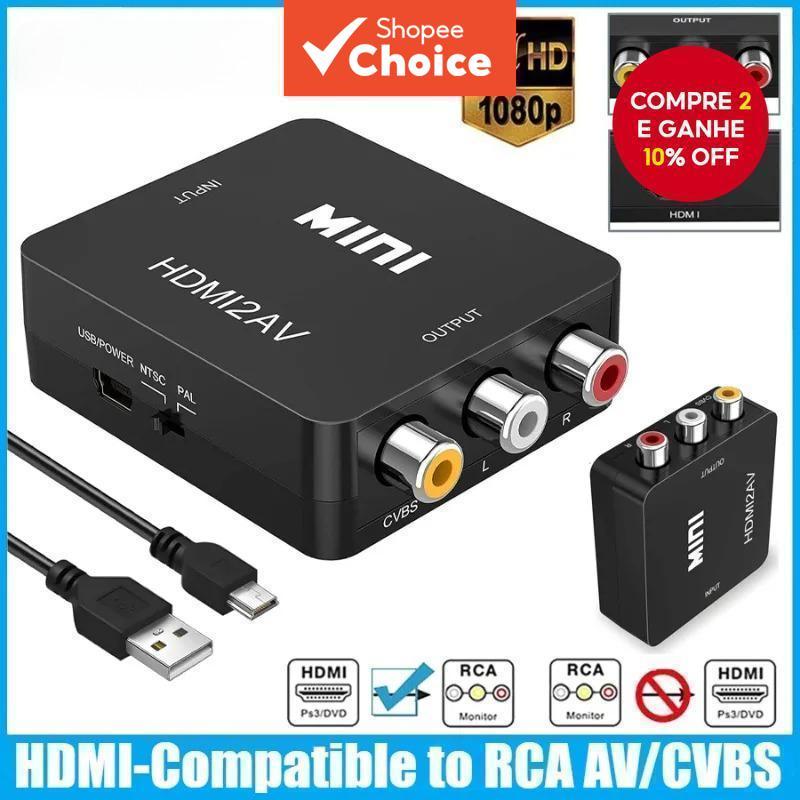 Conversor HDMI Para RCA AV 1080P HD Adaptador De Áudio E Vídeo TV VHS VCR DVD Pro Elite