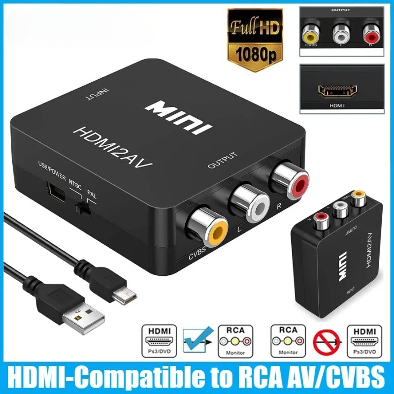 Conversor HDMI Para RCA AV 1080P HD Adaptador De Áudio E Vídeo TV VHS VCR DVD Pro Elite