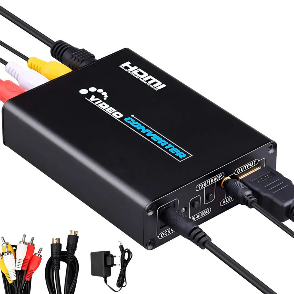 Conversor AV S-Video para HDMI Upscaler Adaptador 3RCA para HDMI Suporte a Comutação PAL/NTSC para VHS/N64/PS2/WII/SNES