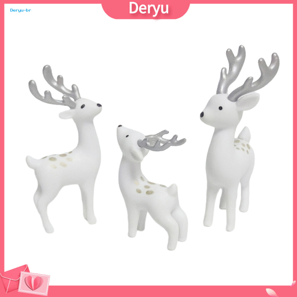 Deer Figurine for Home Decor Durable Pvc for Car 3 Pcs Mini Figurines Cute Woodland Decorations Miniature Reindeer Statu