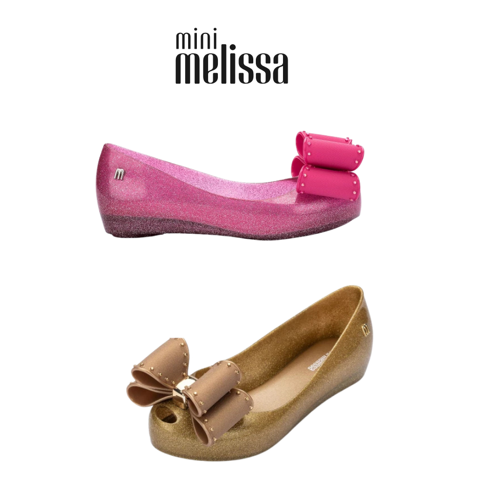 Sapatilha Dourada infantil menina Laço Melissa Ultra Classic Bow,com leve Brilhofácil de compor Look