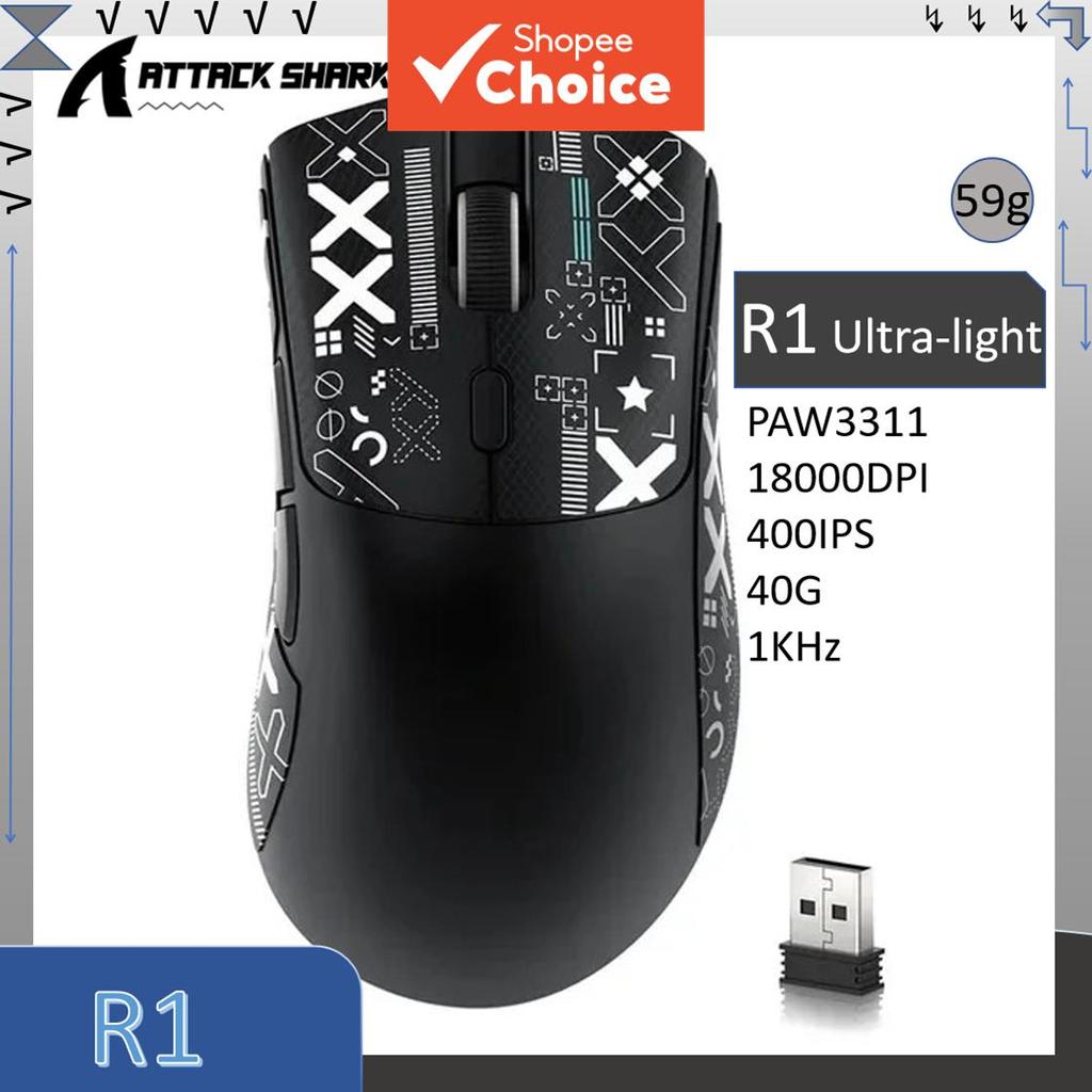 Mouse Shark R1 59g, Ultra-Leve, PAW3311, 18000DPI, 400IPS, 40G, 1000Hz, Tri-Mode, Bateria de Longa Duração, Master