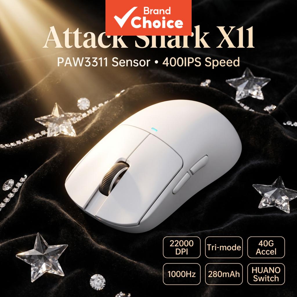Mouse Gamer Attack Shark X11, Sensor Óptico Paw3311, DPI Ajustável até 22000, 400 IPS de Rastreamento, Taxa de Sondagem