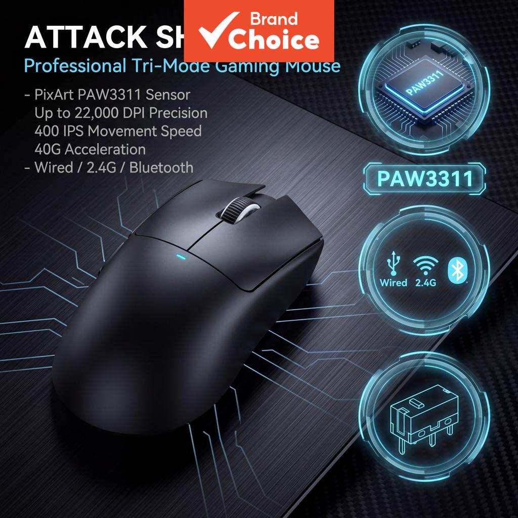 Mouse Gamer Attack Shark X11, Sensor Óptico Pixart Paw3311, 22000 DPI Máx. e Rastreamento Suave 400IPS