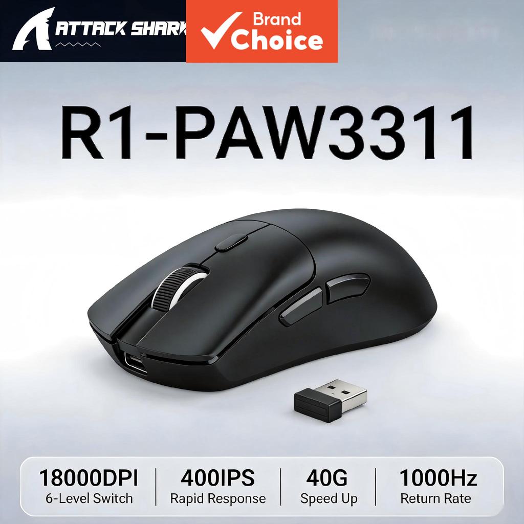 Mouse Gamer Attack Shark R1, 400IPS 40G Aceleração, HUYU 80 Milhões de Clicks, Ergonômico para PC Laptop de Escritório