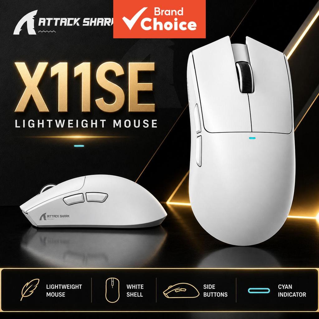 Mouse Para Jogos Tri-Modo Attack Shark X11SE Com Fio 2.4G Bluetooth PixArt PAW3311 Sensor 800-22000DPI 400IPS 40G De Ace