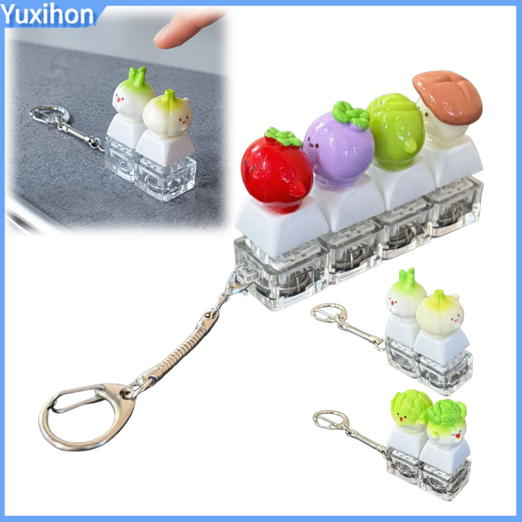 Fidget Keyboard Toy Mechanical Keycap Stress Reliever Vegetable Led Keychain – Portable Relief Clicker for Kids Adults