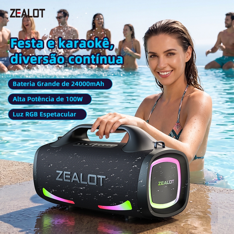 ZEALOT S79 Alto-Falante Bluetooth Portátil 24000mAh Power Bank ? Subwoofer De Graves Duplos Som De 100 W , Externo À Pro