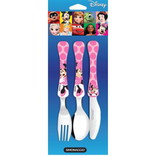 Jogo de Talheres Infantil Minnie 3 Peças Original Disney Para Crianças Refeições Divertidas