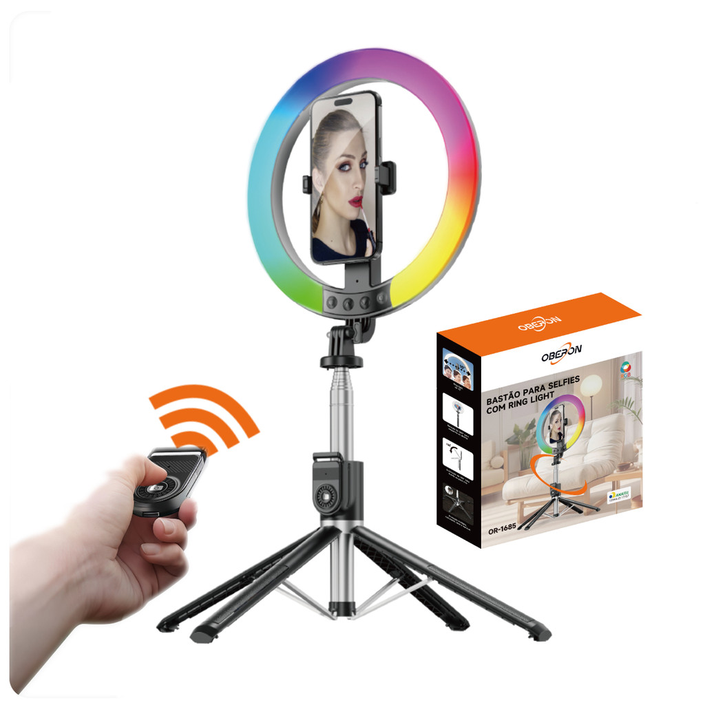 Ring Light 10 Polegadas Pau de Selife Tripé Controle Remoto Bluetooth Oberon OR-1685