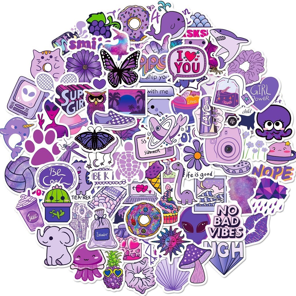 100PCS Purple Ins Style Cute Fresh Waterproof Graffiti Stickers Para Capacete De Bicicleta Decalques De Lápis De Conta De Mão LanLanStickersWorld
