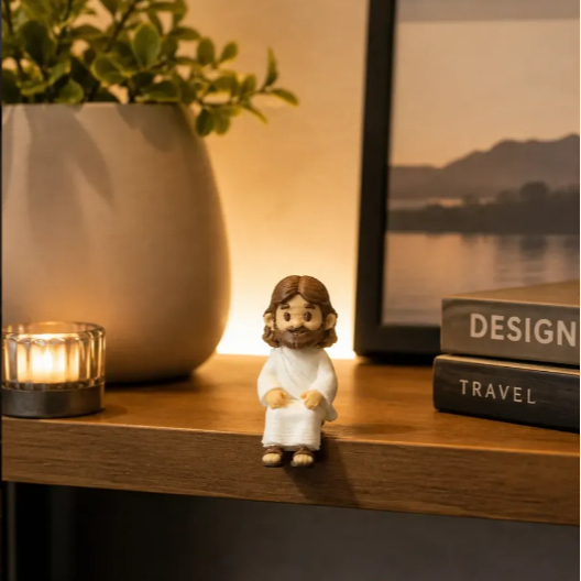 Mini Jesus Sentado Boneco Decoração Monitor Prateleira Amem