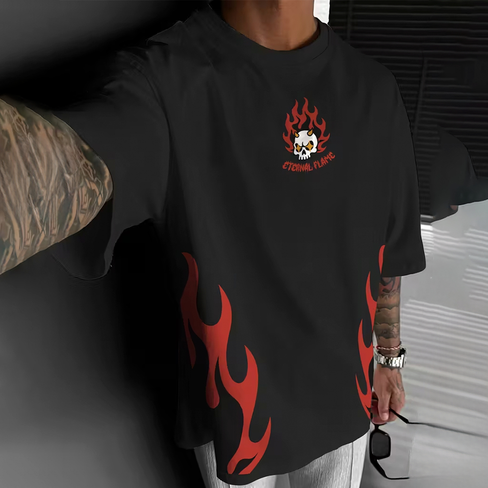 Camiseta Básica E Oversized Chamas Arte Gringa Dark Fire Estilosa Exclusiva Mistic Internacional