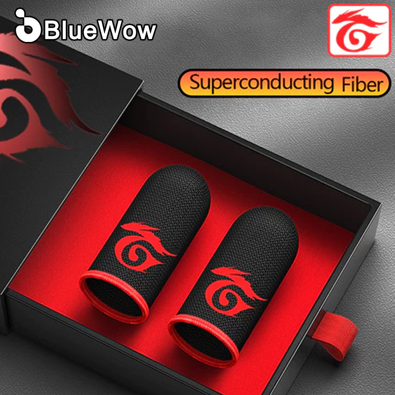Luvas de jogos BlueWow exclusivas em fibra prateada, luvas de jogos sensíveis à tela para Free Fire e PUBG