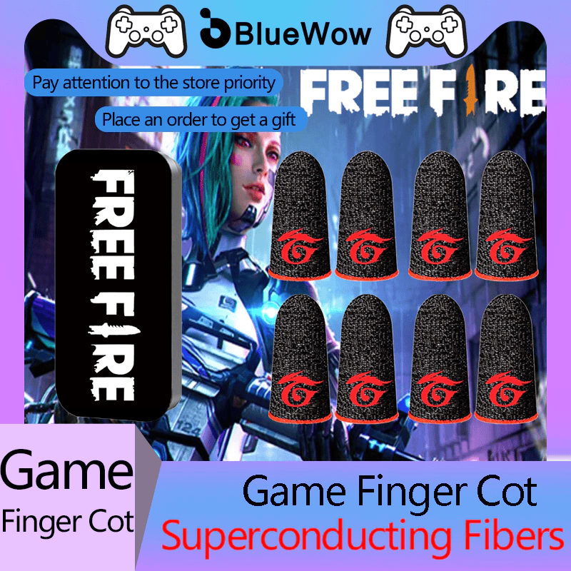 BlueWow Exclusive-Luvas De Jogo De Fibra De Prata Logotipo Ga.re.na Vermelho , Anti-Sweat Screen Sensitive Gaming Gloves Free.Fire , Contact Army , Pubg