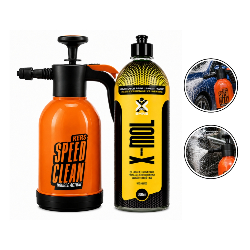 Kit Limpeza Pesada Pulverizador Speed Clean Kers 2L + Shampoo Detergente Lava Auto Carro X-Mol 500ml