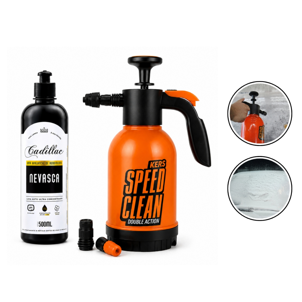 Kit Lava Auto Nevasca 500ml Cadillac + Pulverizador Speed Clean Kers 2L Snow Foam Espuma Intensa