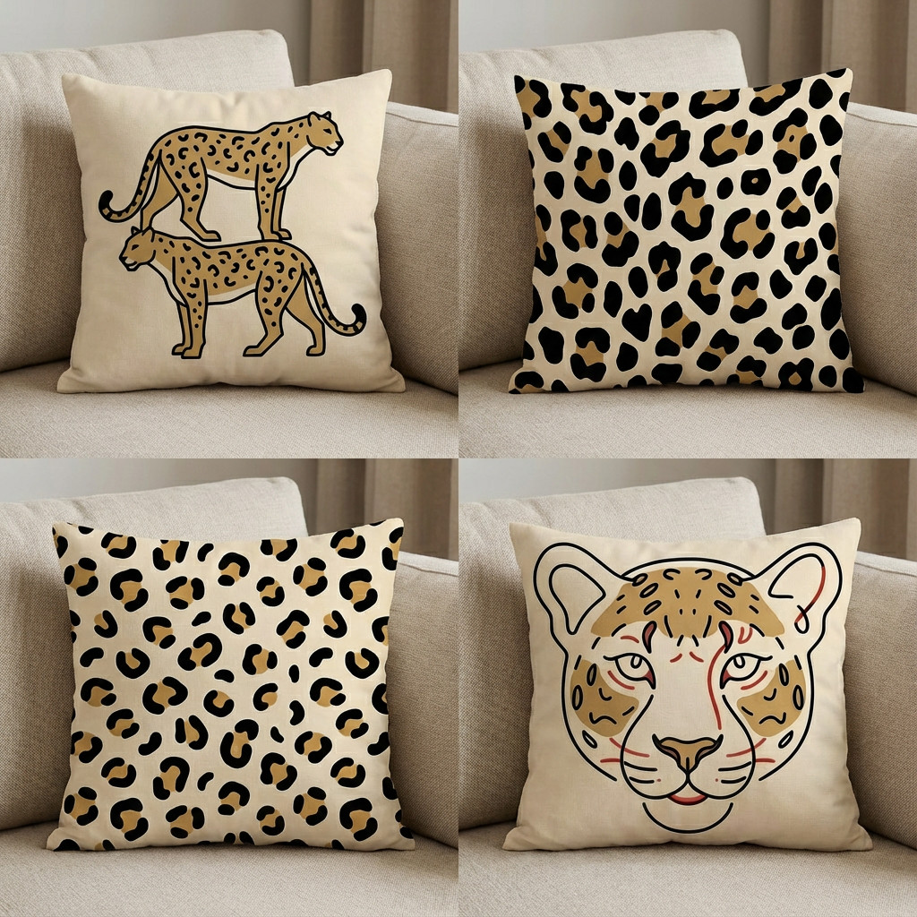 Kit 4 Capas De Almofada 45x45 Onça Pintada Animal Print Luxo Tecido Resistente Estampa Cores Vivas