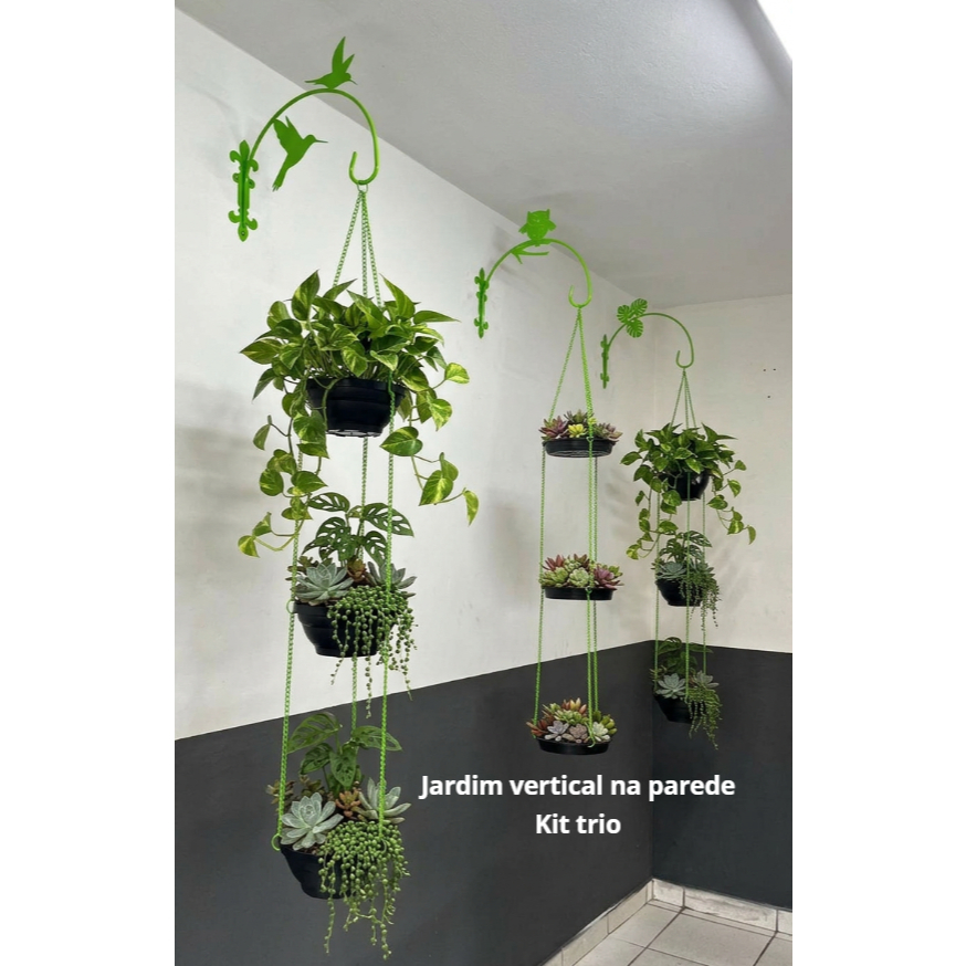 Suporte para Plantas de Parede Jardim Vertical Kit Trio Metal Pintado Vaso Suspenso Decorativo 8 Cores