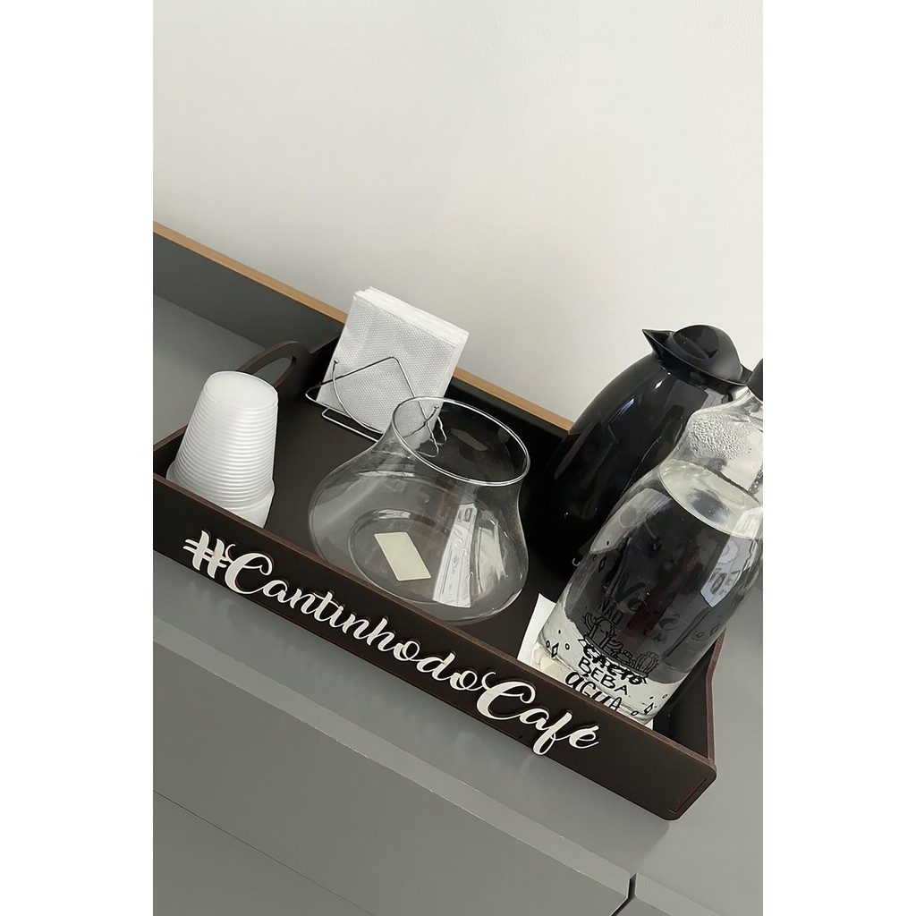 Bandeja Decorativa Para Café Cor Preta Mdf Pintada Organizar E Servir