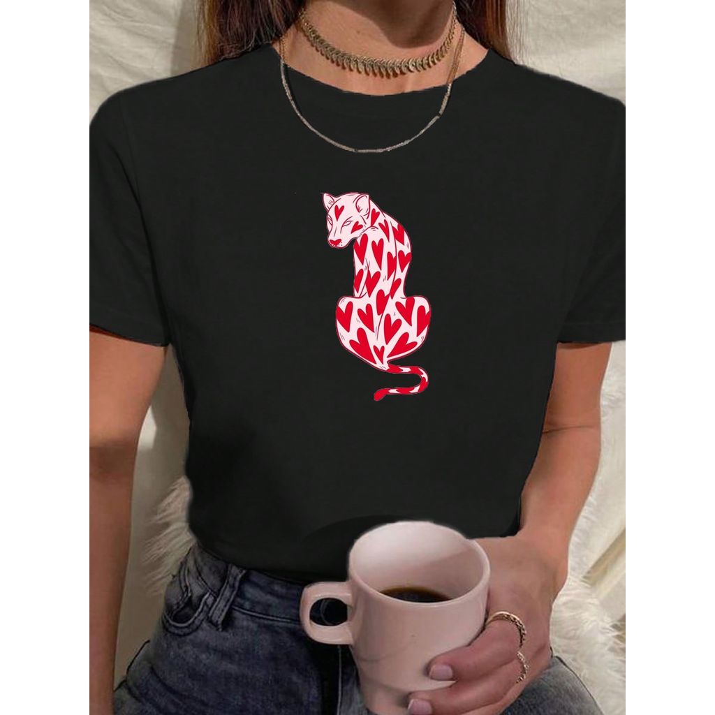 Camiseta Baby Look T Shirt Onça Pintada Rosa Estampada Várias Cores 100% Algodão