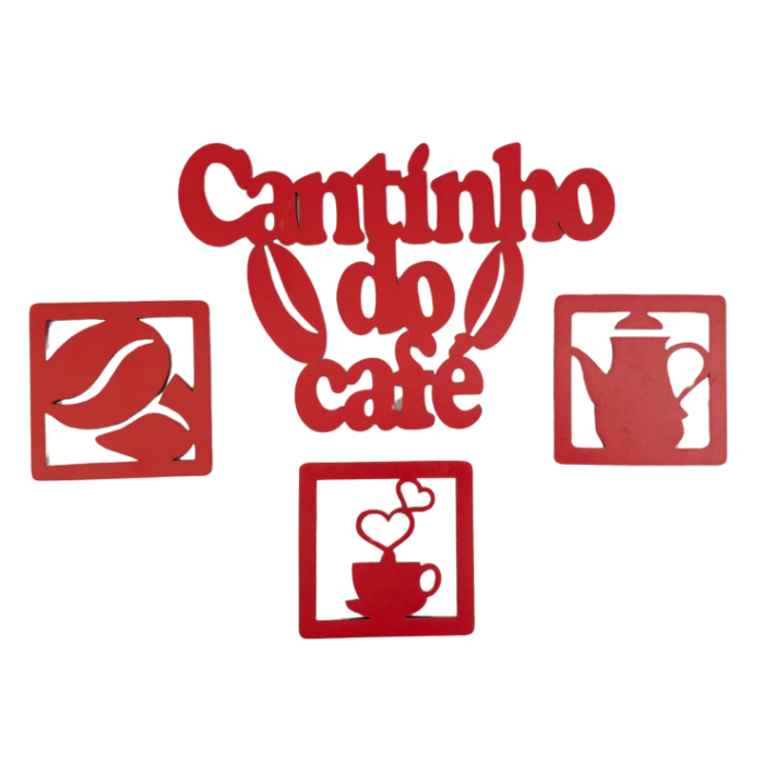 Kit Cantinho do Café 4 Peças Pintado Na Cor Vermelha para cozinha