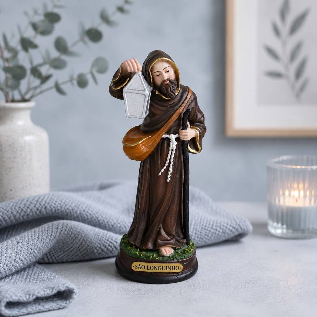 Escultura Católica São Longuinho 15cm em Resina Pintado a Mão