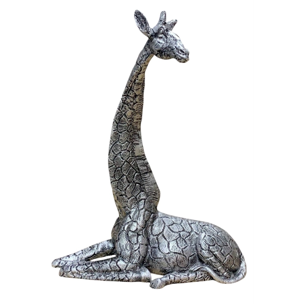 Estatua Girafa Moderna Decoração Sala Enfeite  Pintado a Mão  Cor Prateada