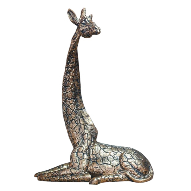 Escultura Girafa Sentada Imagem Estatueta De Resina Decorativa Decoração Pintada a Mão Cor Ouro