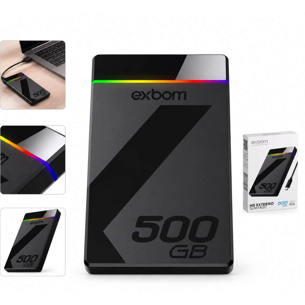 Transferência Rápida com HD Portátil 500GB USB Tipo C