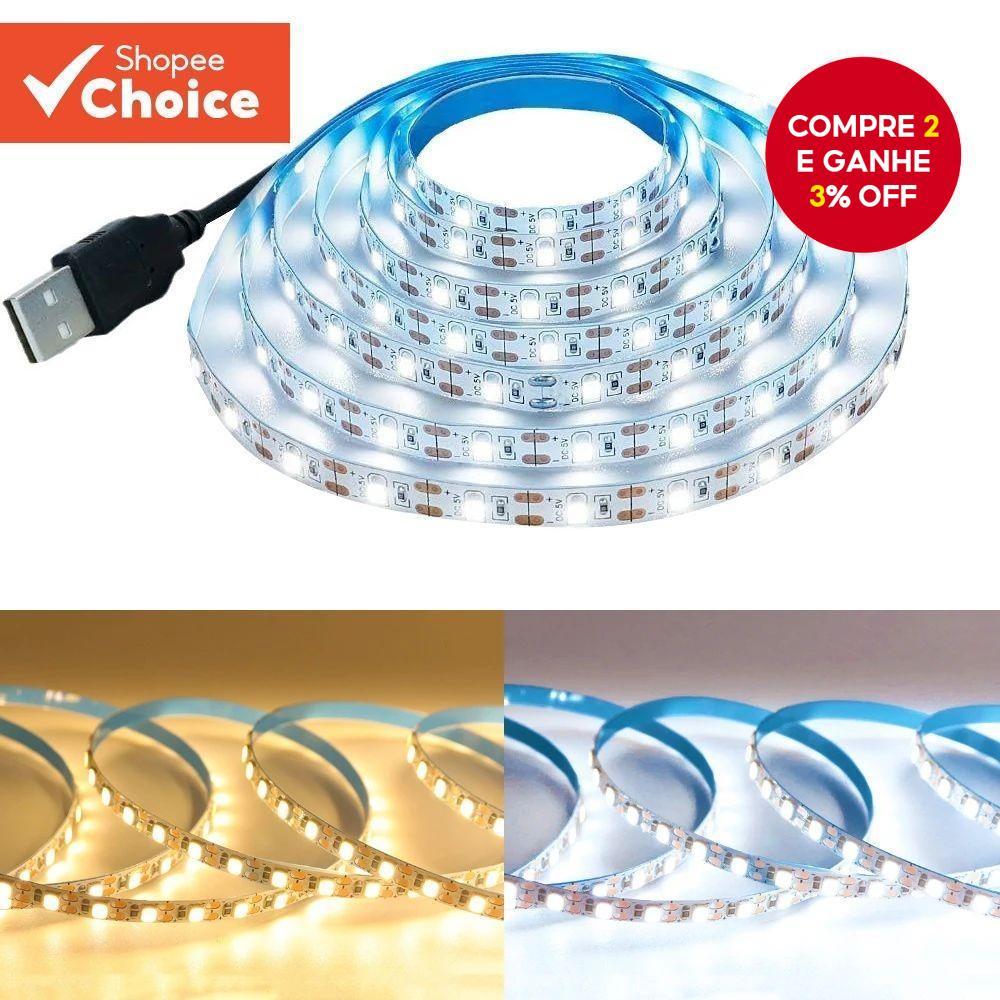 Tiras de LED USB 5V Branco Quente para Decoração de Casa e Backlight
